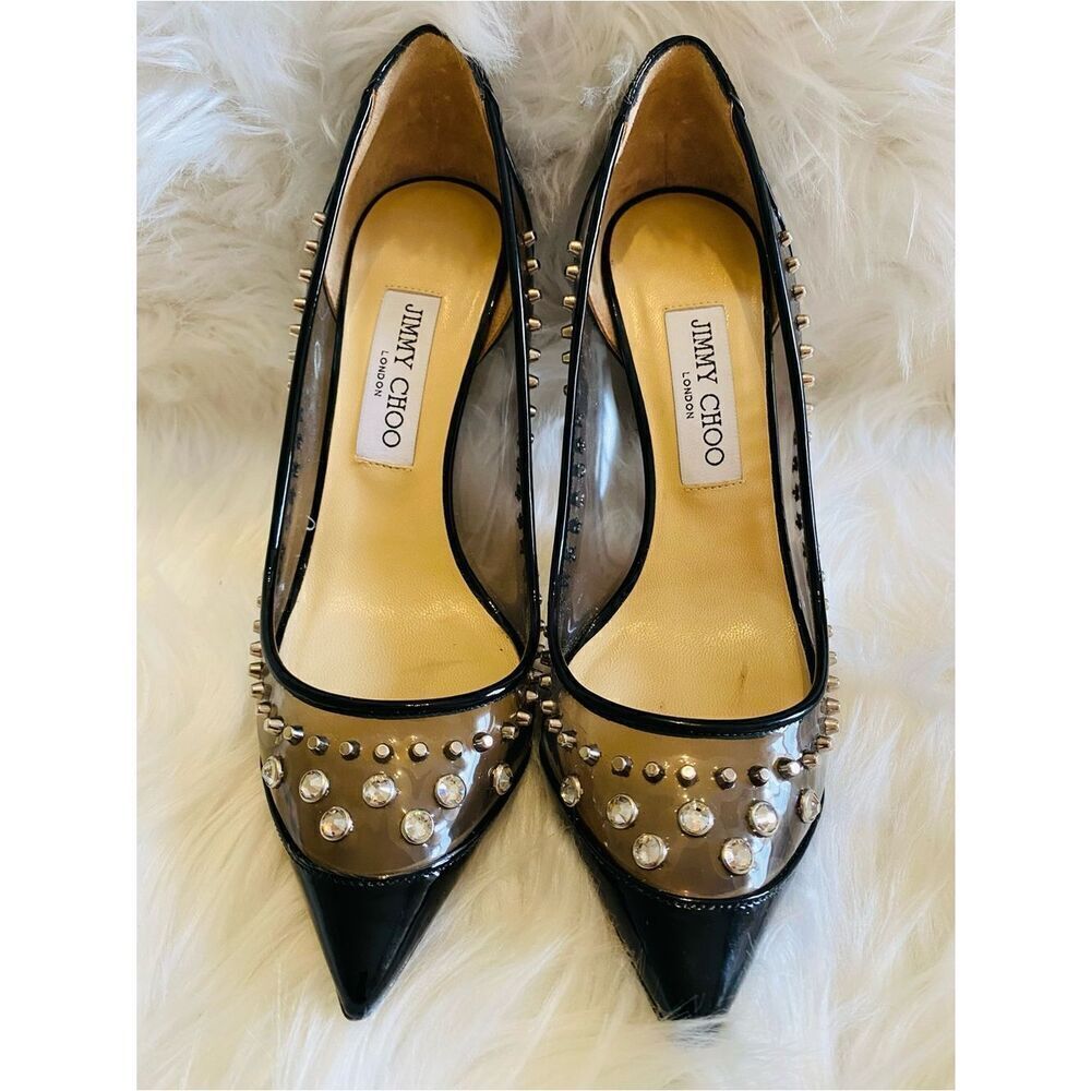 🛍️ Jimmy Choo Authentic Black and Silver Studded Heels w Original Packaging - Picture 13 of 17